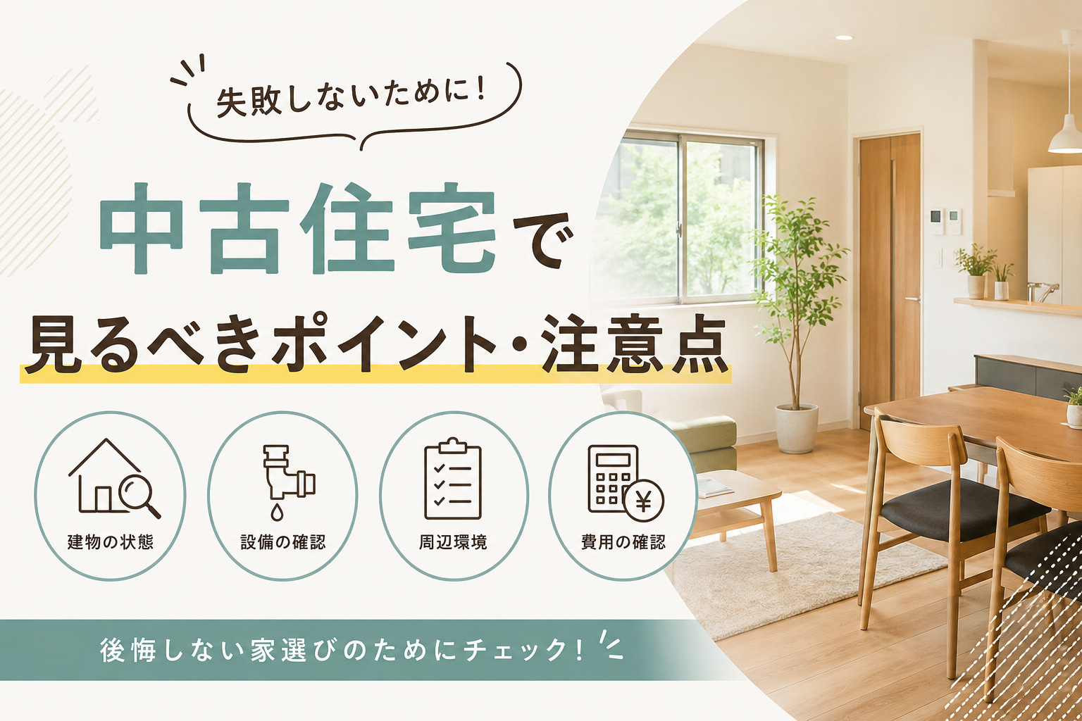 中古住宅購入で失敗しない見るべきポイント・注意点とチェックのコツを解説の画像