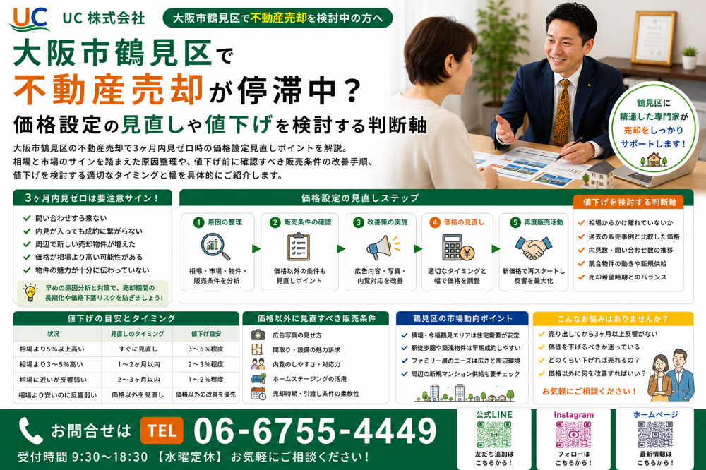 大阪市鶴見区で不動産売却が停滞中？価格設定の見直しや値下げを検討する判断軸の画像