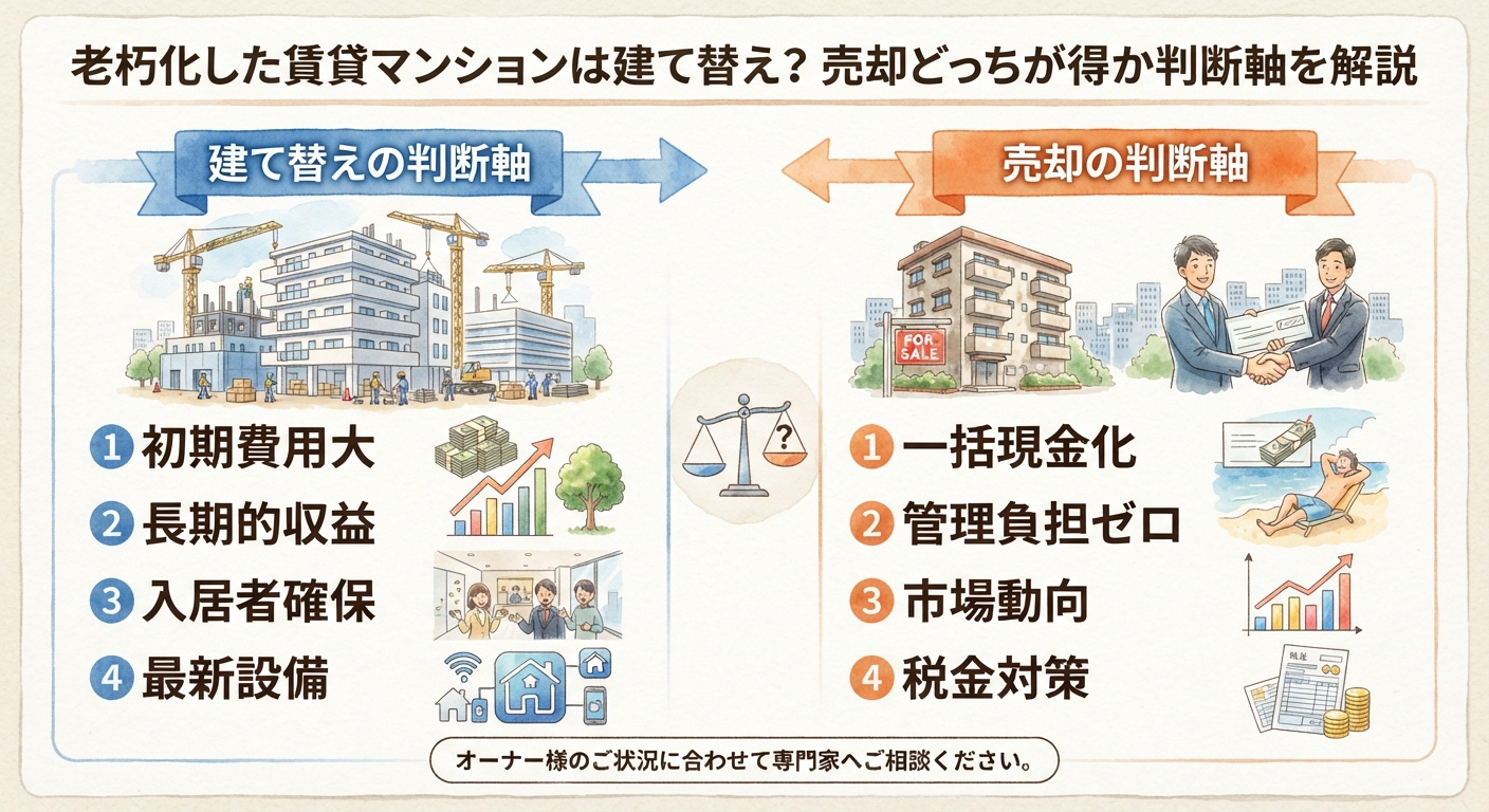 老朽化した賃貸マンションは建て替え?売却どっちが得か判断軸を解説の画像
