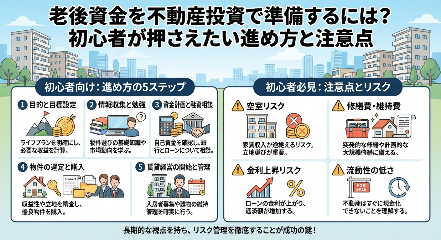 老後資金を不動産投資で準備するには?初心者が押さえたい進め方と注意点の画像