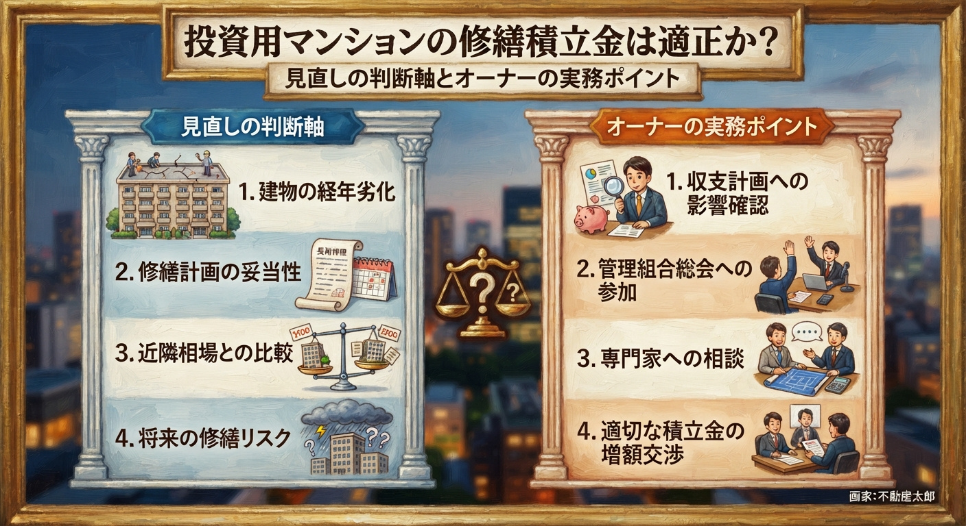 投資用マンションの修繕積立金は適正か？見直しの判断軸とオーナーの実務ポイントの画像