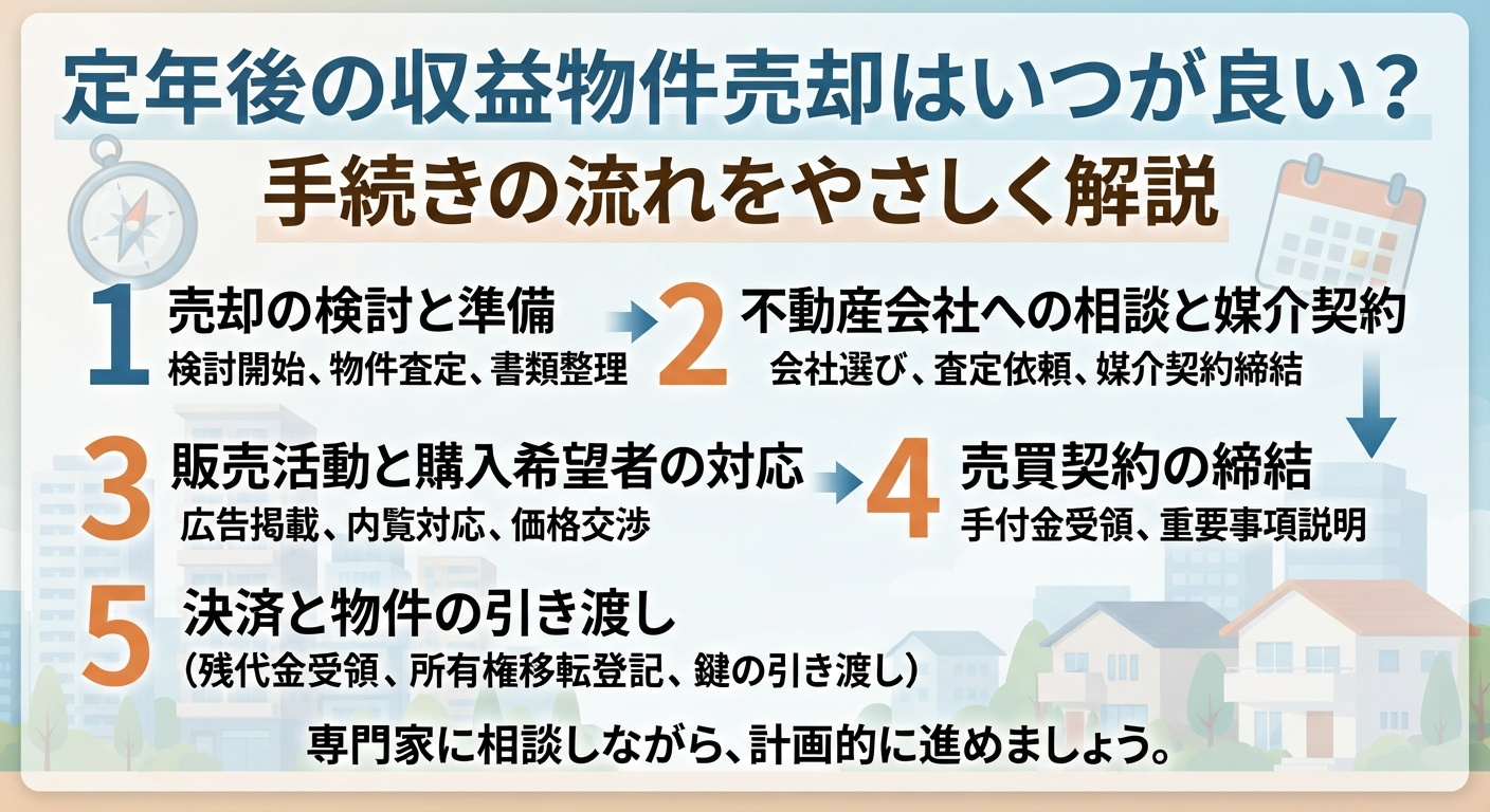 定年後の収益物件売却はいつが良い？手続きの流れをやさしく解説の画像