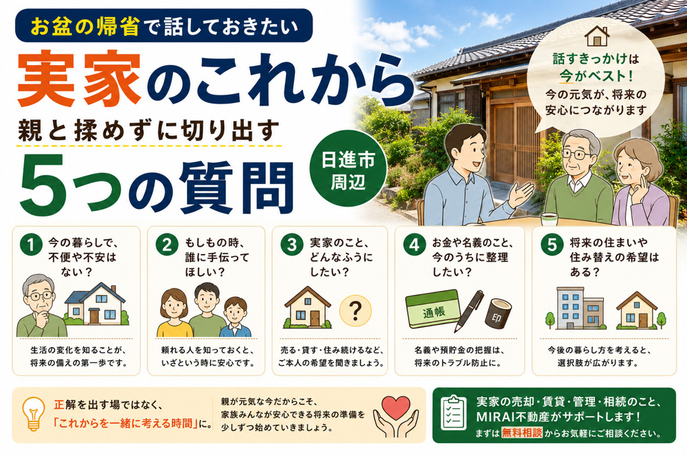 お盆の帰省で話しておきたい「実家のこれから」 親と揉めずに切り出す5つの質問【日進市】の画像