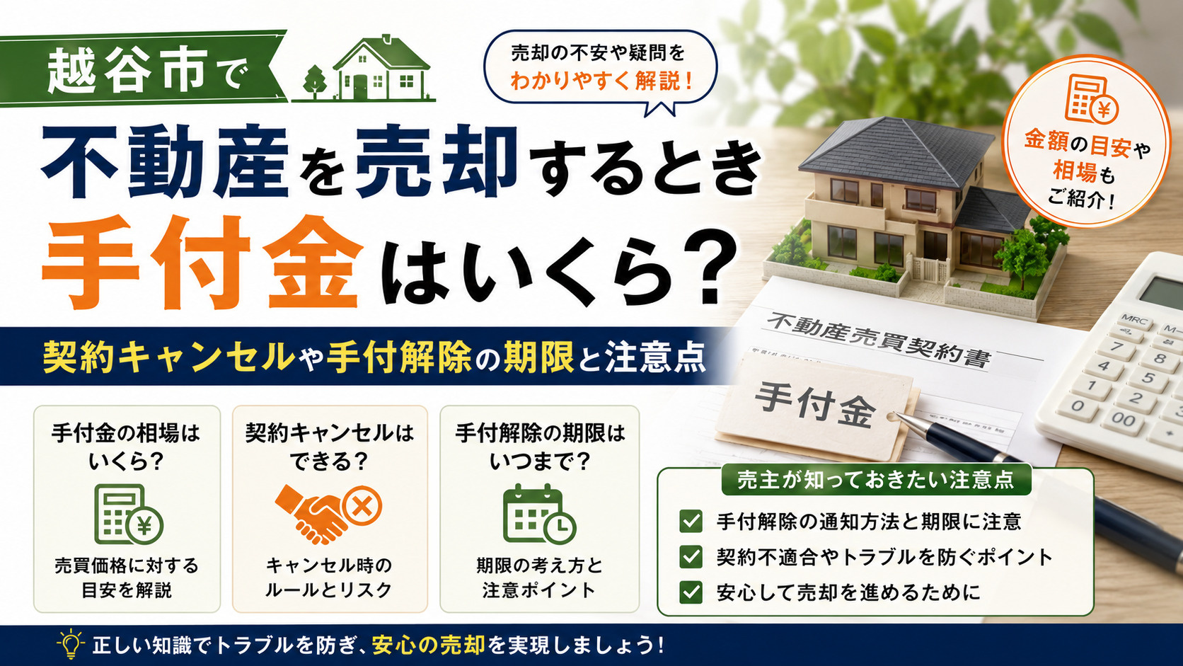 越谷市で不動産を売却するとき手付金はいくら?契約キャンセルや手付解除の期限と注意点の画像