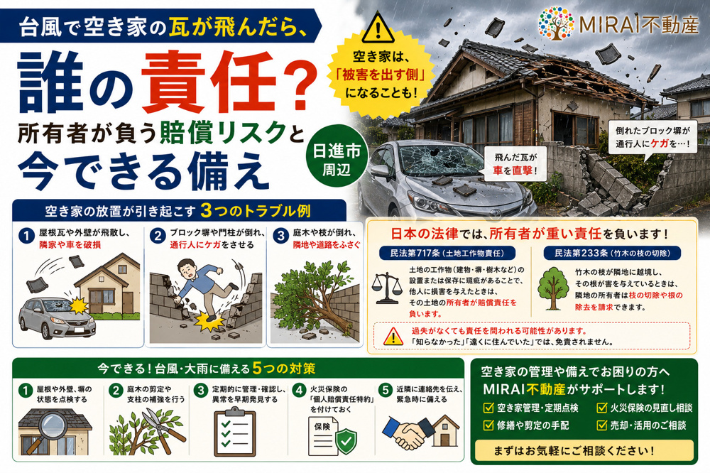 台風で空き家の瓦が飛んだら、誰の責任？ 所有者が負う賠償リスクと今できる備え【日進市】の画像