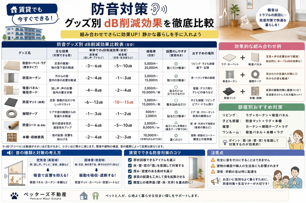 【実践編】賃貸でも今すぐできる防音対策、グッズ別dB削減効果を徹底比較の画像