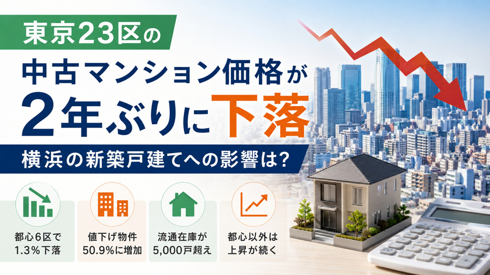 東京23区の中古マンション価格が2年ぶりに下落｜横浜の新築戸建てへの影響は？の画像