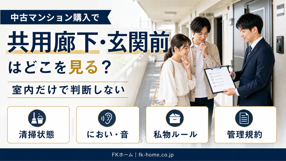 中古マンション購入で共用廊下・玄関前はどこを見る？管理状態と暮らしやすさの確認ポイントの画像