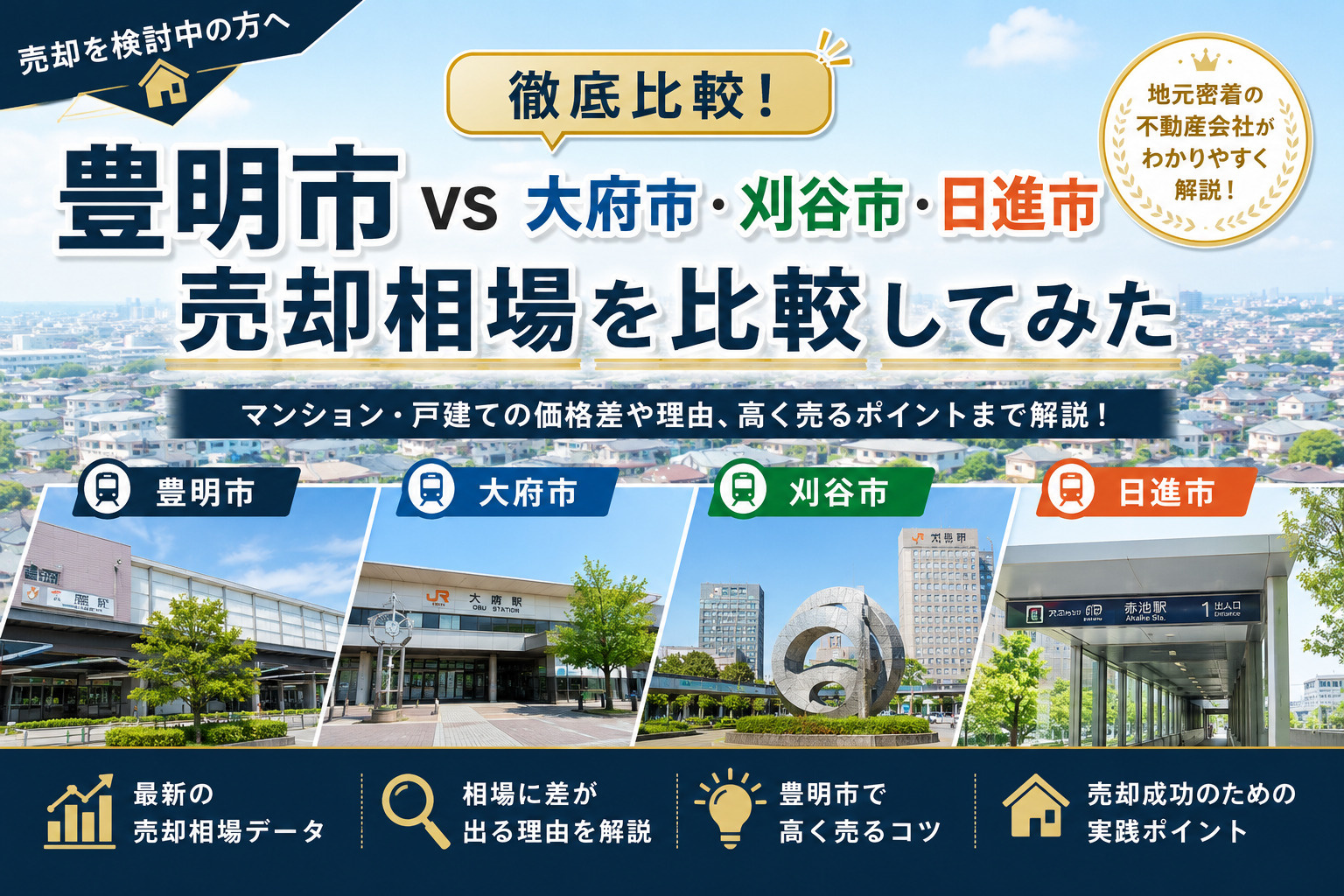 豊明市 vs 大府市・刈谷市・日進市、売却相場を比較してみたの画像