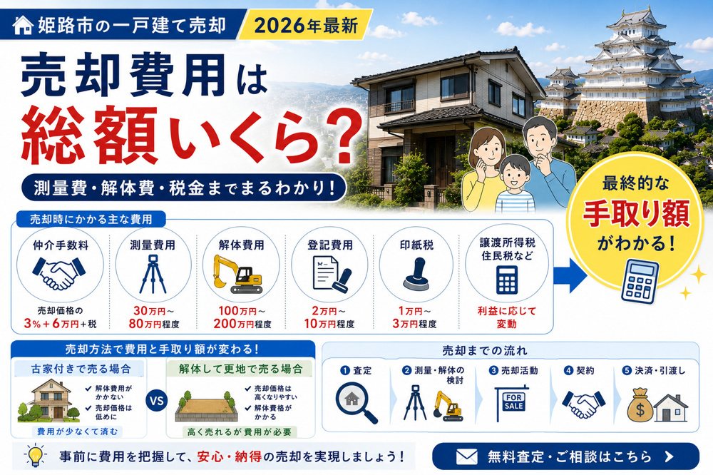 姫路市の一戸建て売却費用はいくら？【2026年最新】仲介手数料から登記費用まで解説の画像