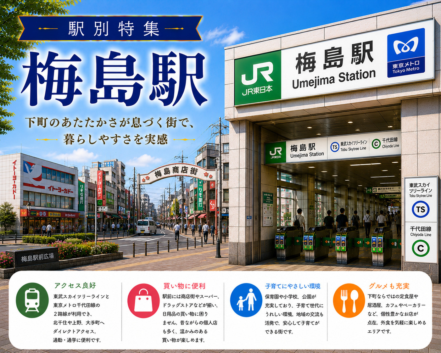 駅別特集｜梅島駅は住みやすい？賃貸相場・治安・交通アクセスを不動産会社が解説の画像