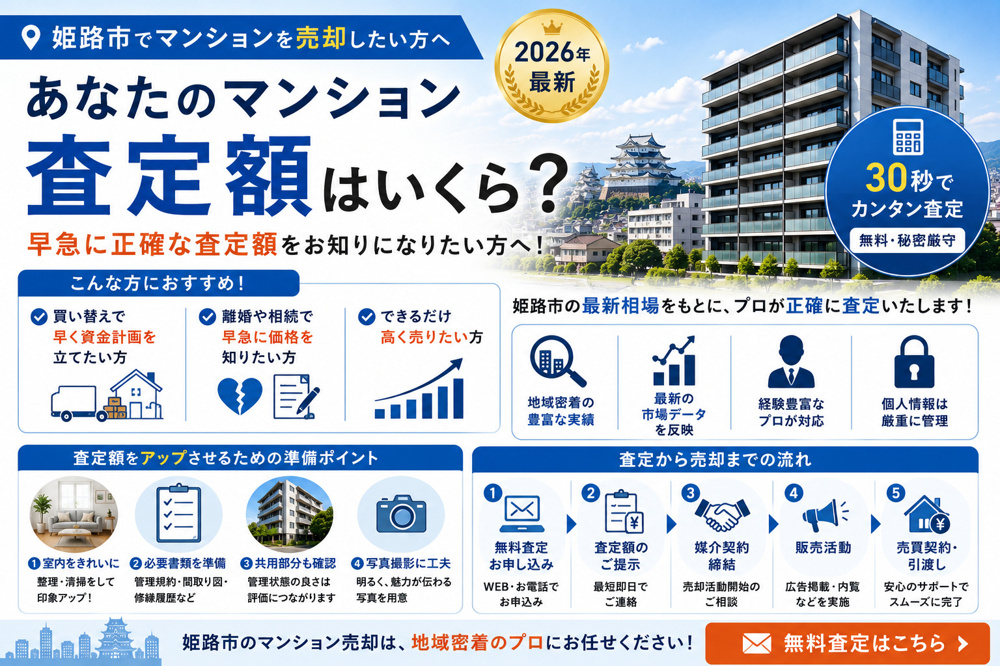 姫路市のマンション売却査定【2026年最新】｜査定額をアップさせるための準備と注意点の画像
