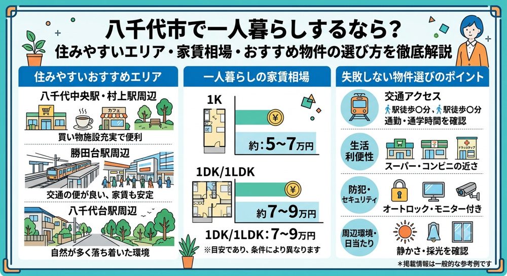 八千代市で一人暮らしするなら？住みやすいエリア・家賃相場・おすすめ物件の選び方を徹底解説の画像
