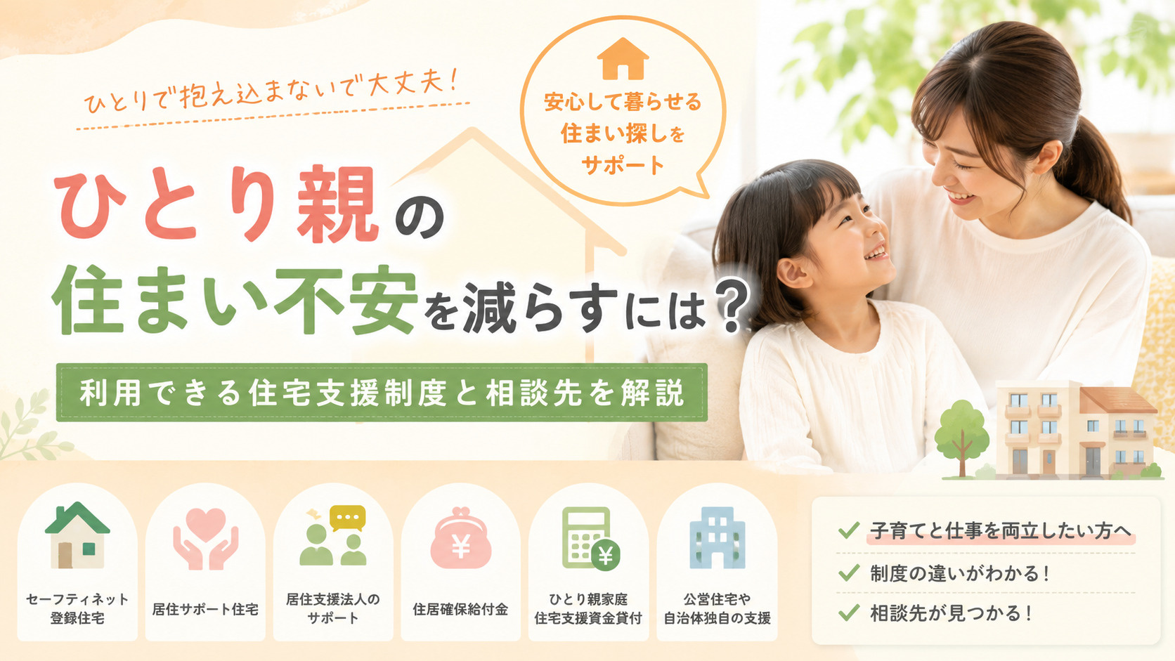 ひとり親の住まい不安を減らすには？利用できる住宅支援制度と相談先を解説の画像