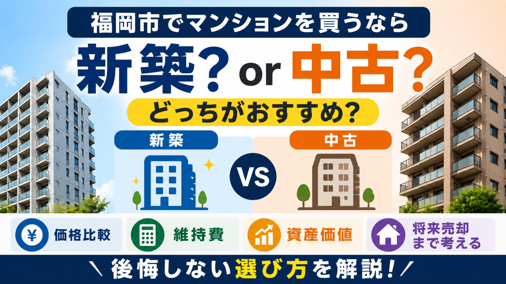 福岡市でマンションを買うなら新築？中古？どっちがおすすめ？価格・維持費・資産価値から徹底比較の画像