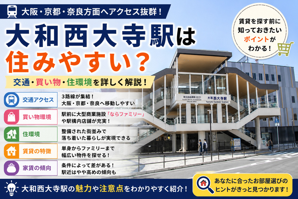 大和西大寺駅は住みやすい？交通・買い物・住環境を奈良の不動産会社が解説の画像