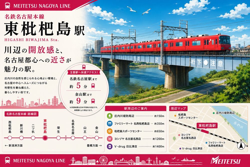 名鉄本線「東枇杷島」駅 周辺のエリア情報の画像
