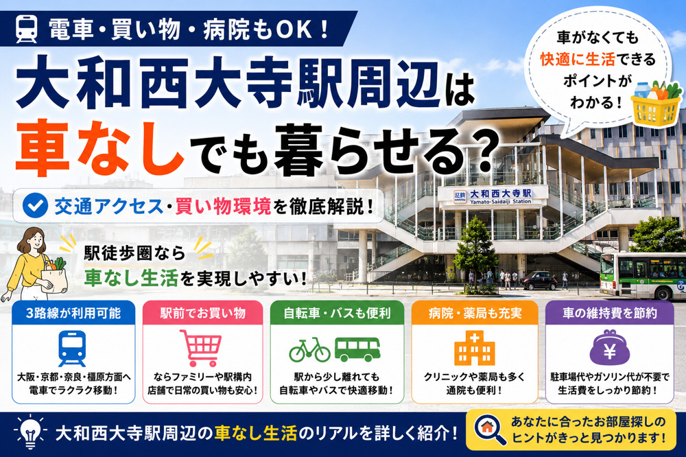 大和西大寺駅周辺は車なしでも暮らせる?電車・買い物・自転車・バス事情を解説の画像