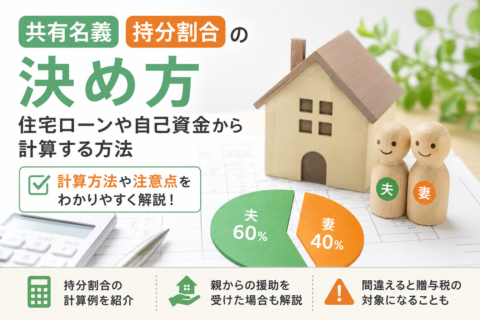 共有名義・持分割合の決め方｜住宅ローンや自己資金から計算する方法の画像