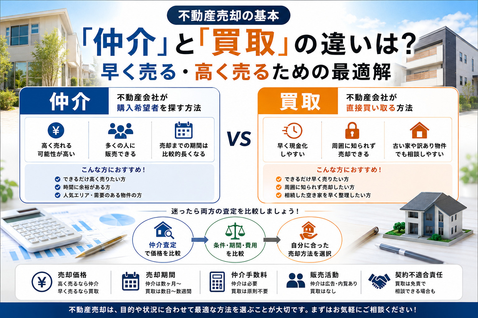 【不動産売却の基本】「仲介」と「買取」の違いは？早く売る・高く売るための最適な売却方法を徹底解説の画像