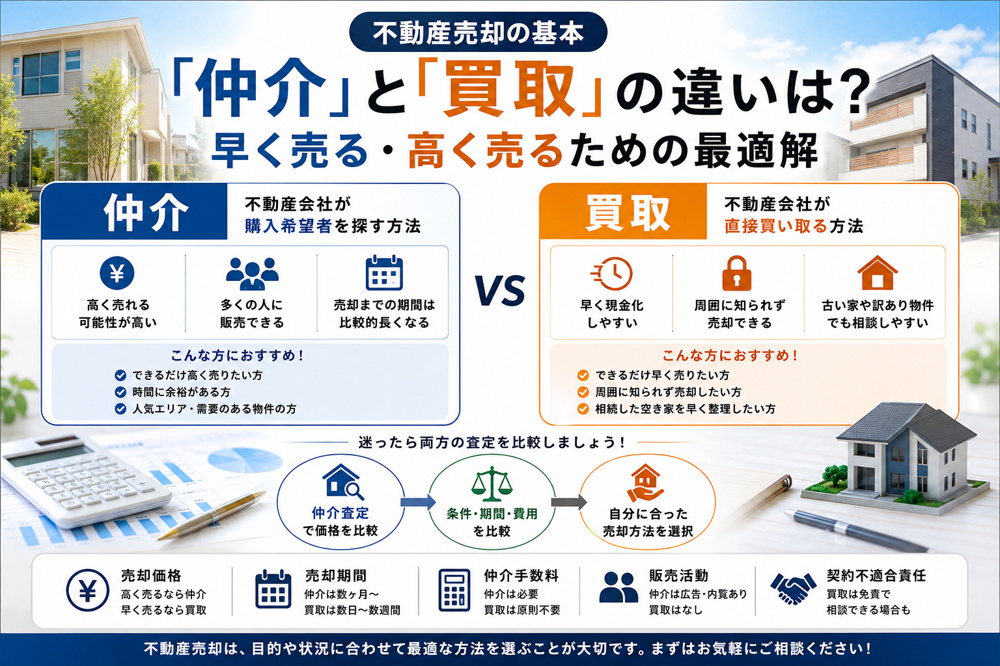 【不動産売却の基本】「仲介」と「買取」の違いは？早く売る・高く売るための最適な売却方法を徹底解説の画像