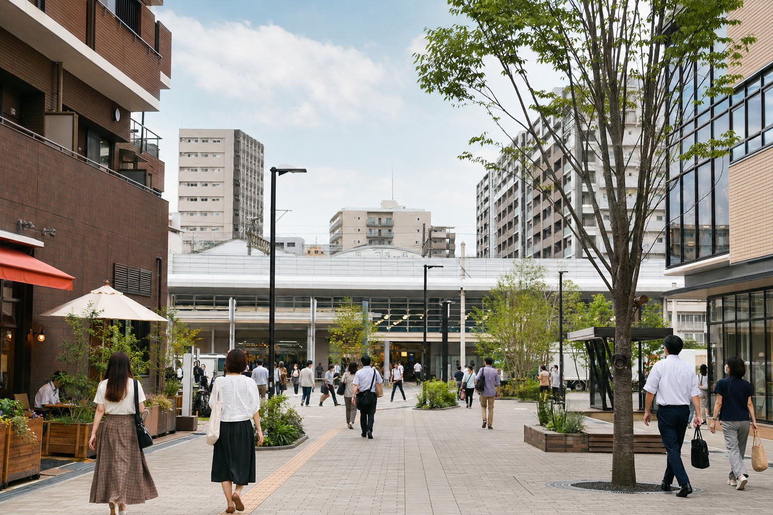 駅周辺に店舗や住宅が集まる地域のイメージ