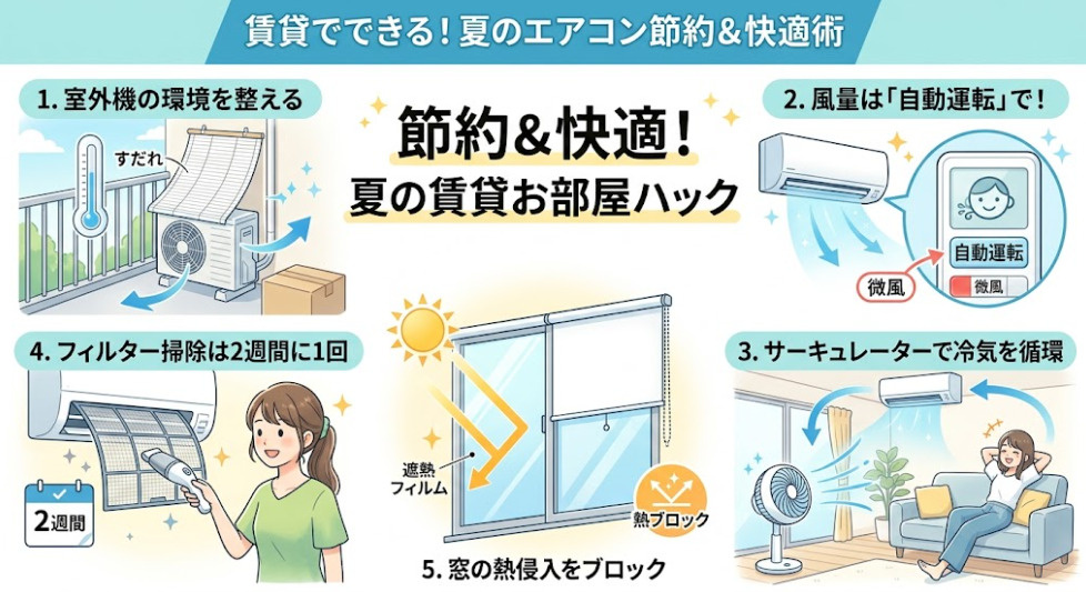 【エアコン代節約】今すぐできて効果抜群！賃貸で冷房効率を激変させる5つのテクニックの画像