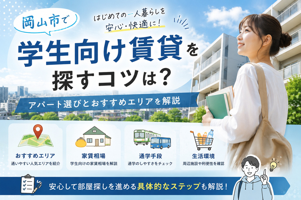 岡山市で学生向け賃貸を探すコツは？アパート選びとおすすめエリアを解説の画像