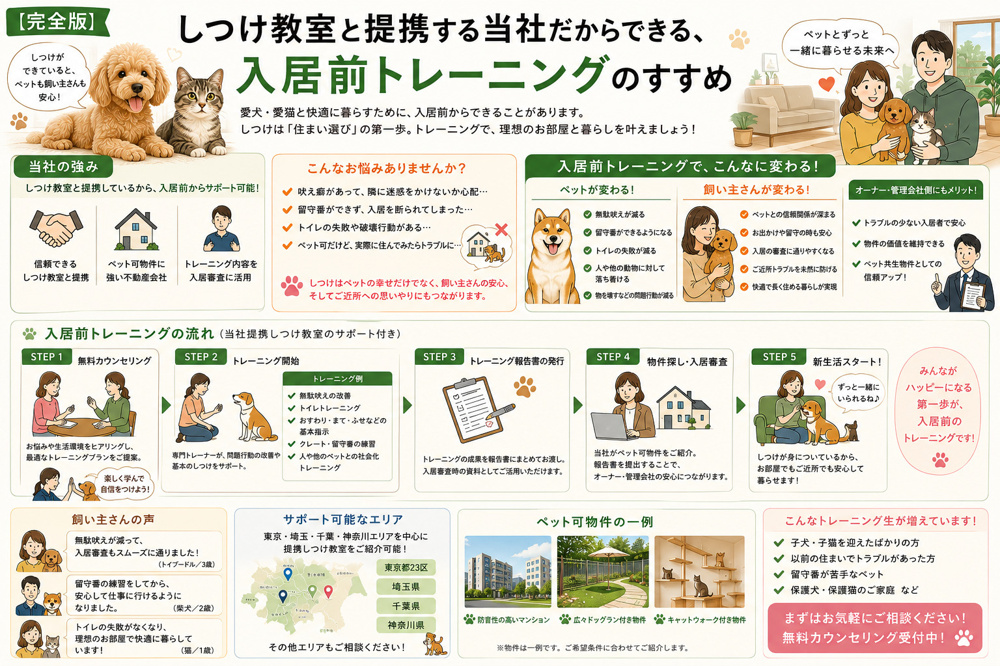 【完全版】しつけ教室と提携する当社だからできる、入居前トレーニングのすすめの画像