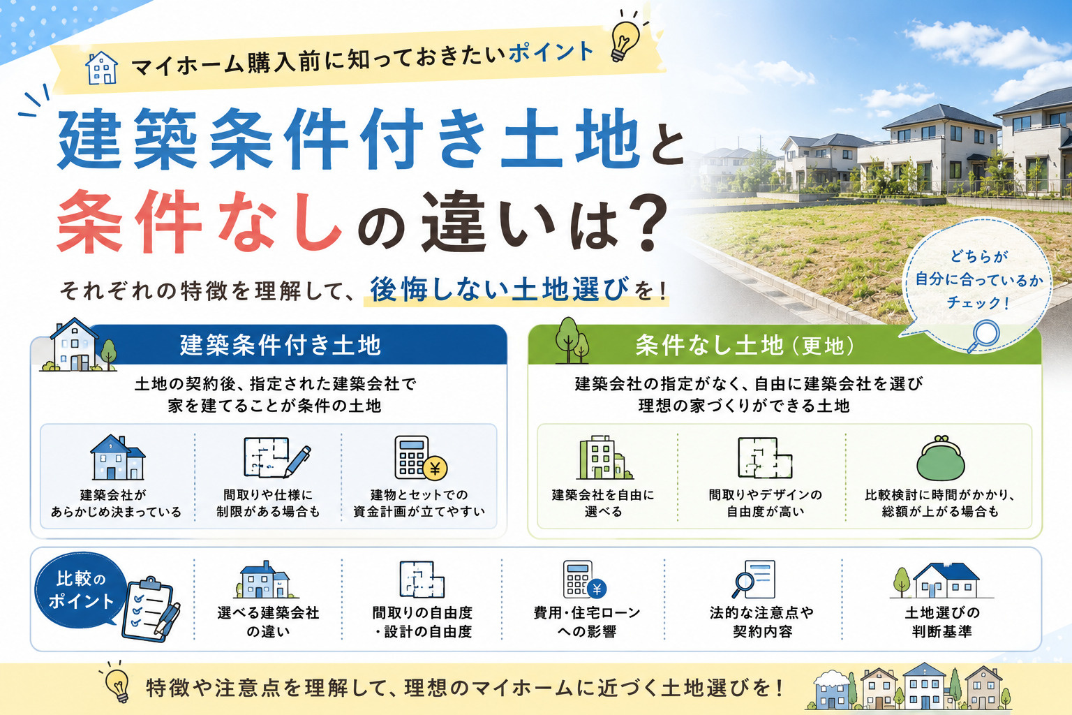 建築条件付き土地と条件なしの違いは?マイホーム購入前に知っておきたいポイントの画像