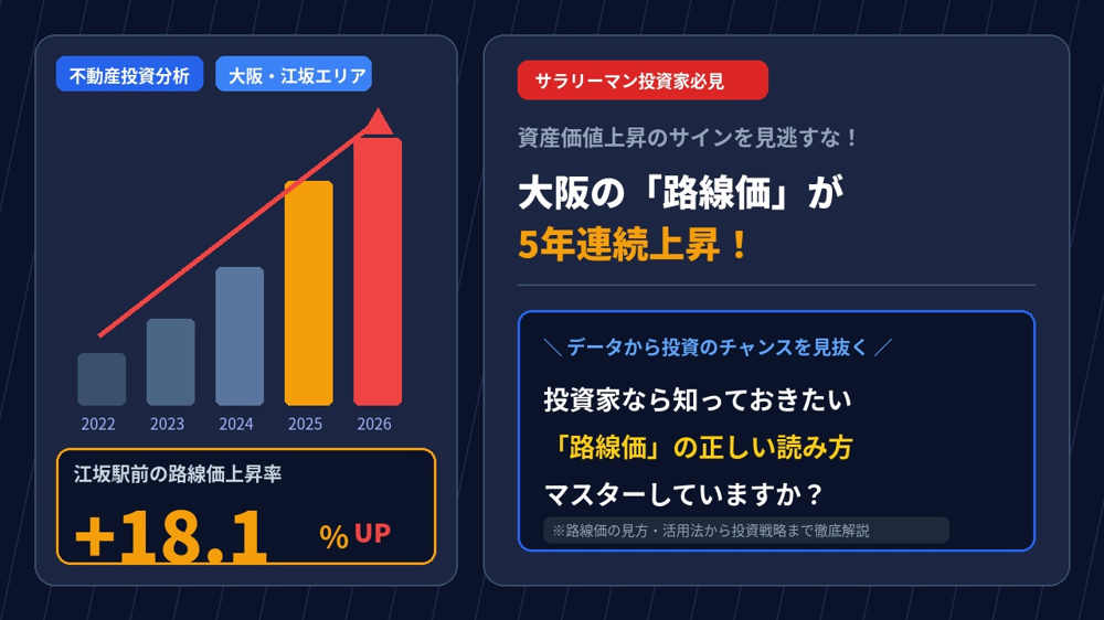 大阪の「路線価」5年連続上昇、江坂駅前は+18.1%―サラリーマン投資家が知っておきたい路線価の読み方の画像