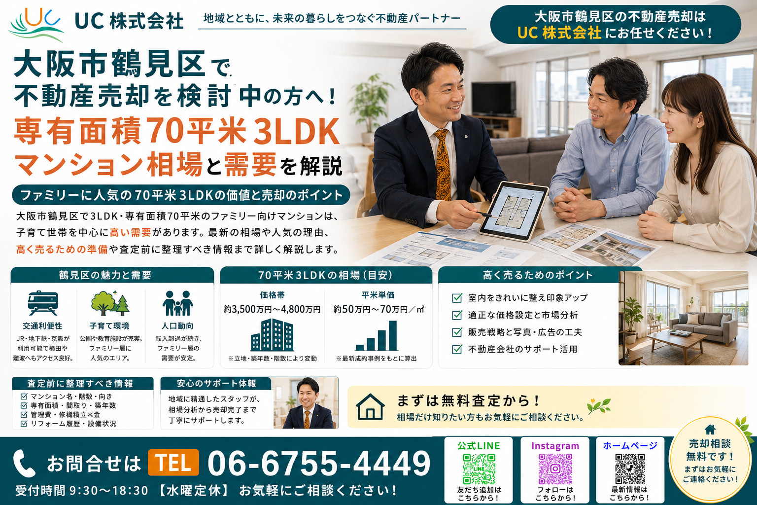 大阪市鶴見区で不動産売却を検討中の方へ！専有面積70平米3LDKマンション相場と需要を解説の画像