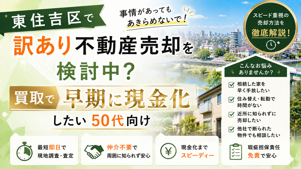 東住吉区で訳あり不動産売却を検討中？買取で早期に現金化したい50代向けの画像