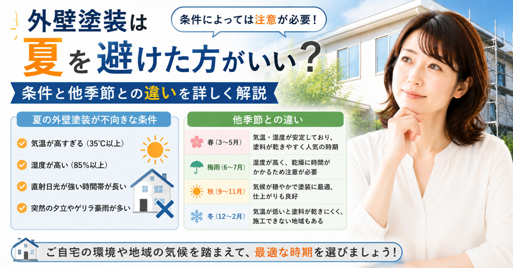 外壁塗装は夏を避けた方がいい？条件と他季節との違いを詳しく解説の画像