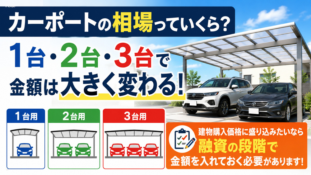 カーポートの相場っていくら？1台・2台・3台でこんなに違う！住宅ローンで後悔しないためのポイントも解説の画像