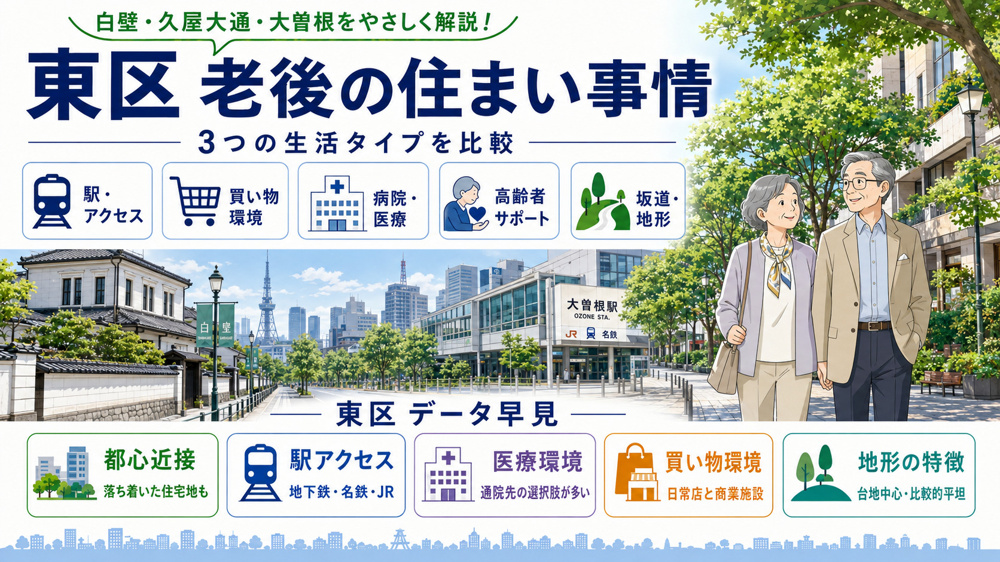 名古屋市「東区」は老後に住みやすい？高齢者向けの駅・病院・買い物・坂道を解説の画像