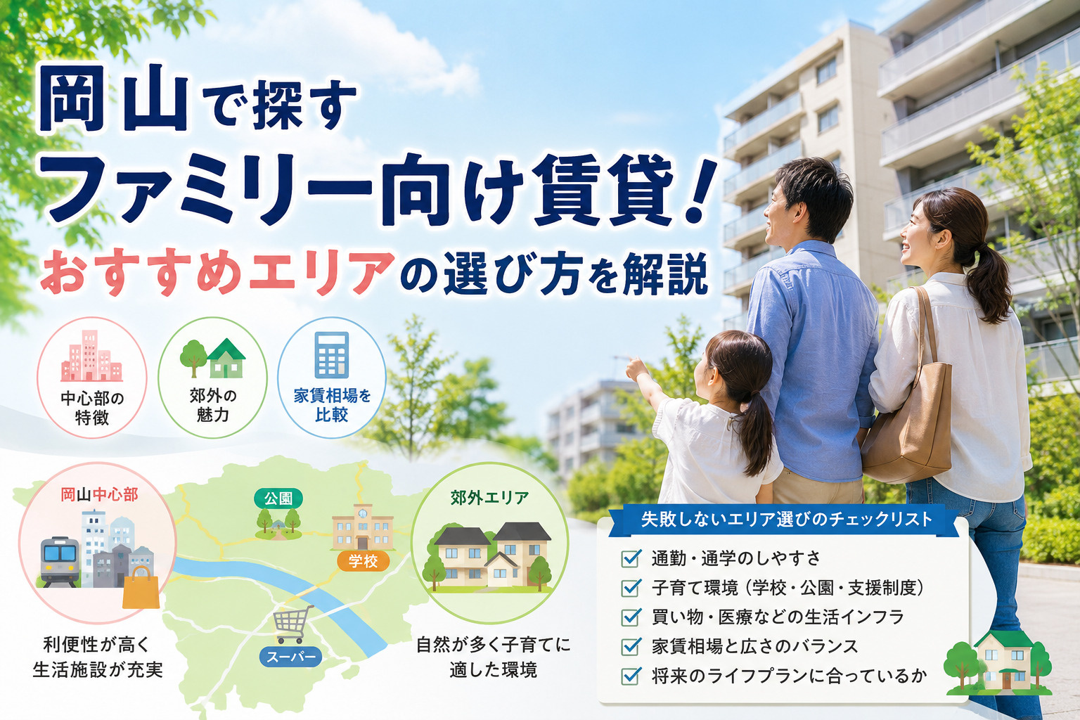 岡山で探すファミリー向け賃貸!おすすめエリアの選び方を解説の画像