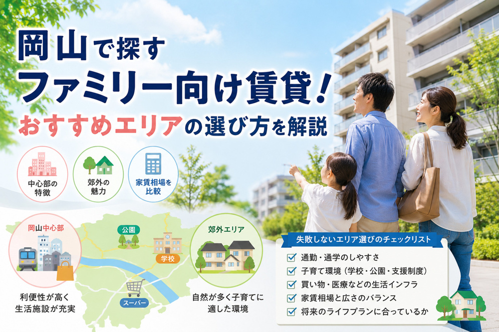 岡山で探すファミリー向け賃貸！おすすめエリアの選び方を解説の画像