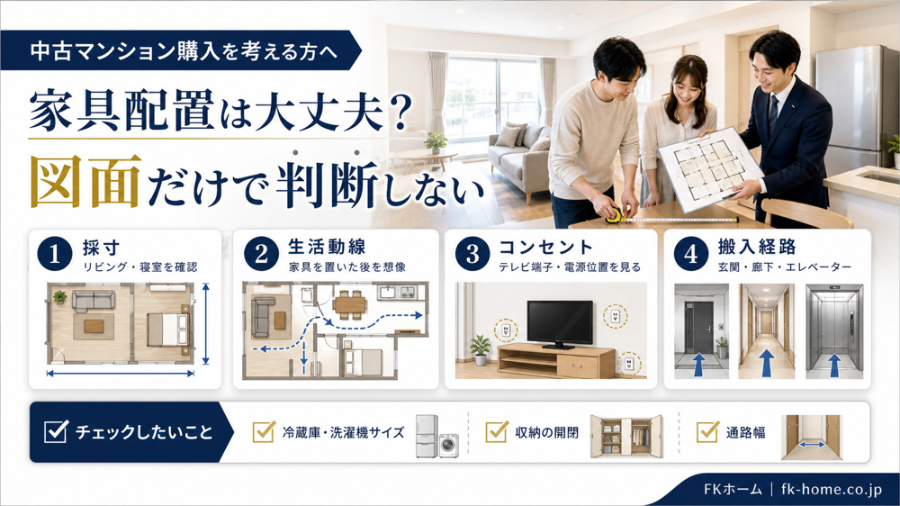中古マンション購入で家具配置は大丈夫？採寸・生活動線・搬入経路の確認ポイントの画像