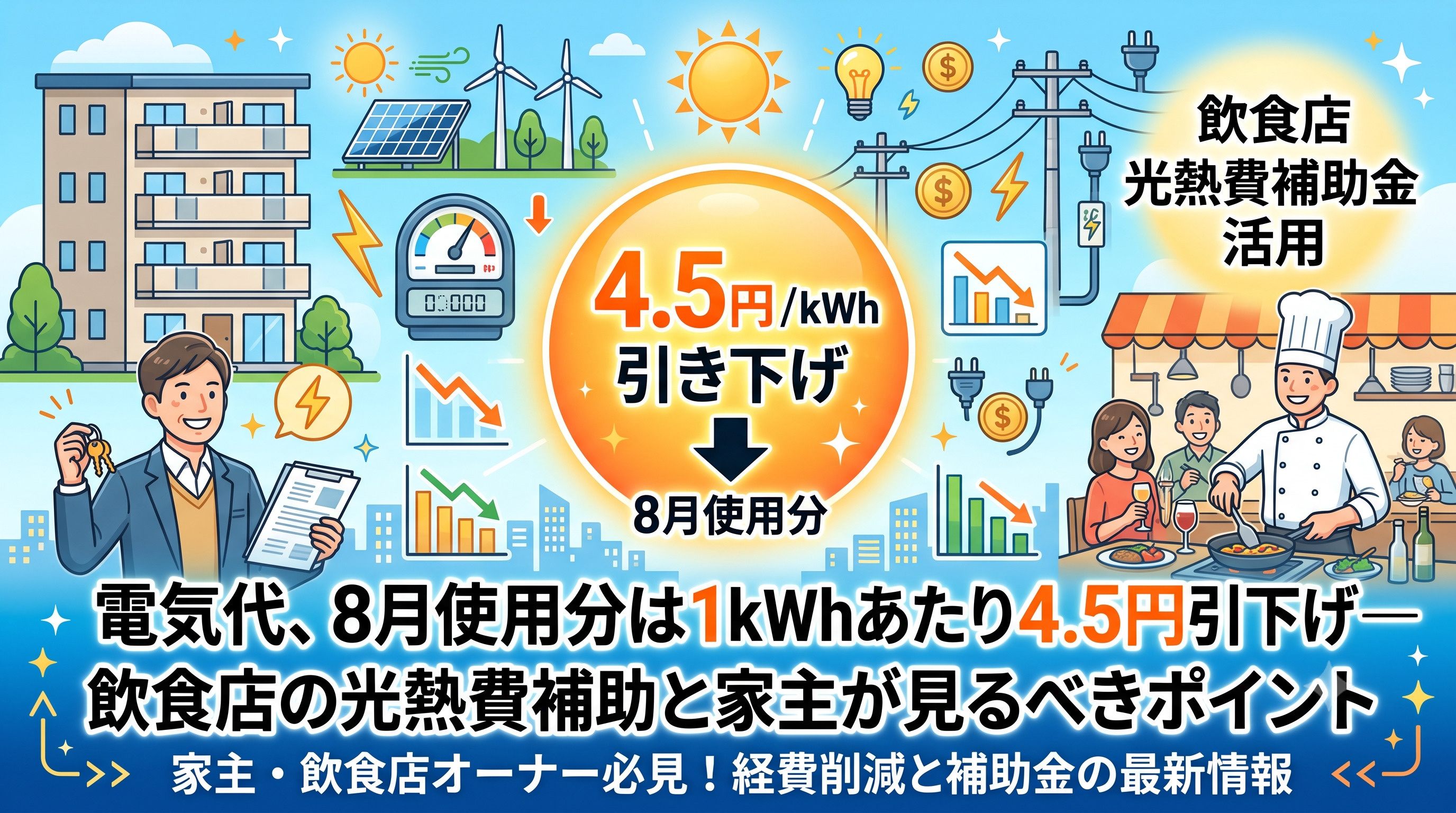 電気代、8月使用分は1kWhあたり4.5円引き下げ―飲食店の光熱費補助と家主が見るべきポイントの画像