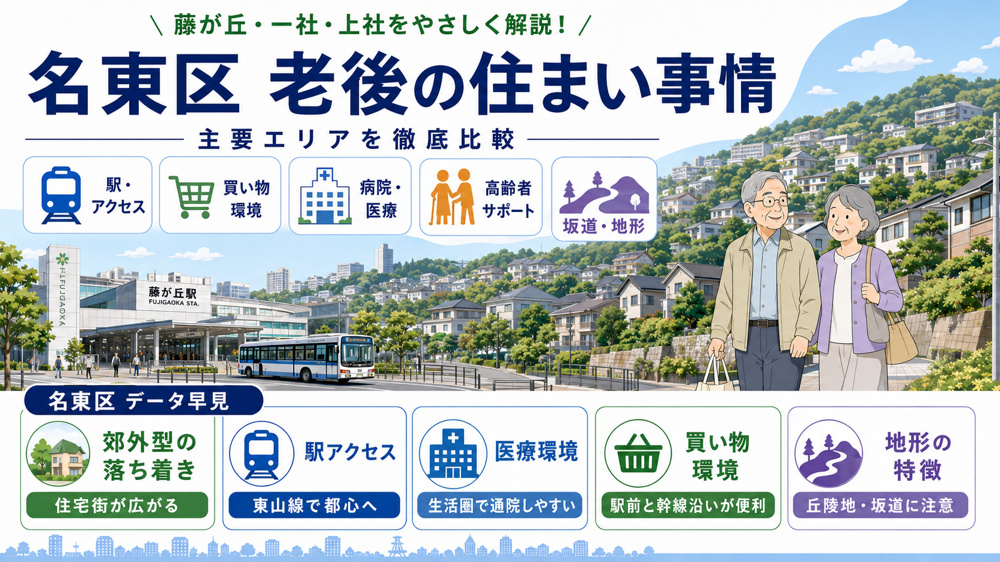 名古屋市「名東区」は老後に住みやすい？高齢者向けの駅・病院・買い物・坂道を解説の画像