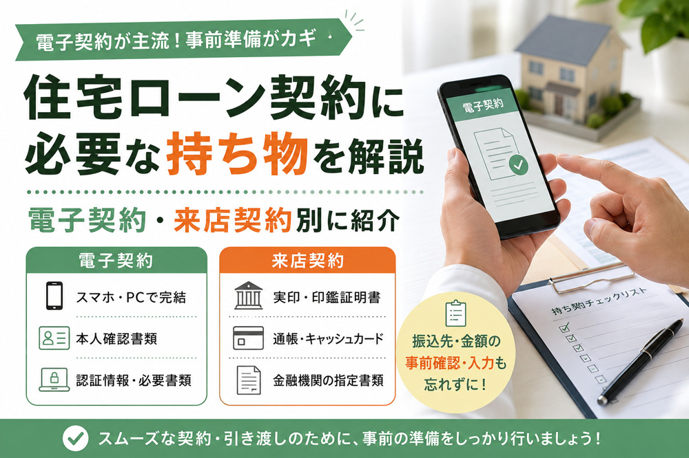 住宅ローン契約に必要な持ち物を解説｜電子契約・来店契約別に紹介の画像