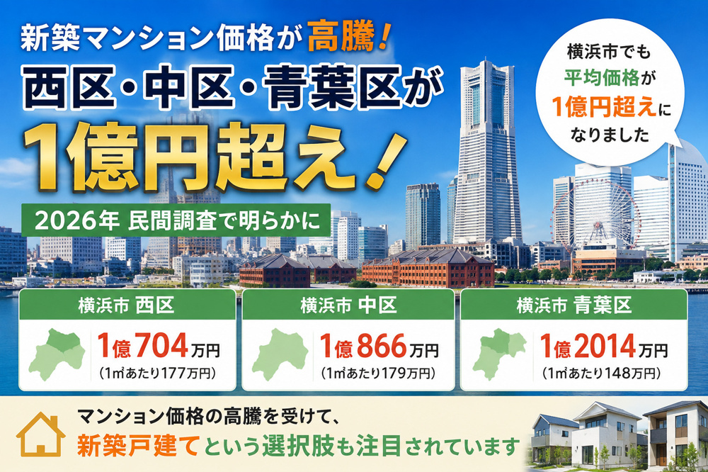 新築マンション価格が高騰！横浜市中区・西区は平均1億円超え｜新築戸建てとの違いを解説の画像