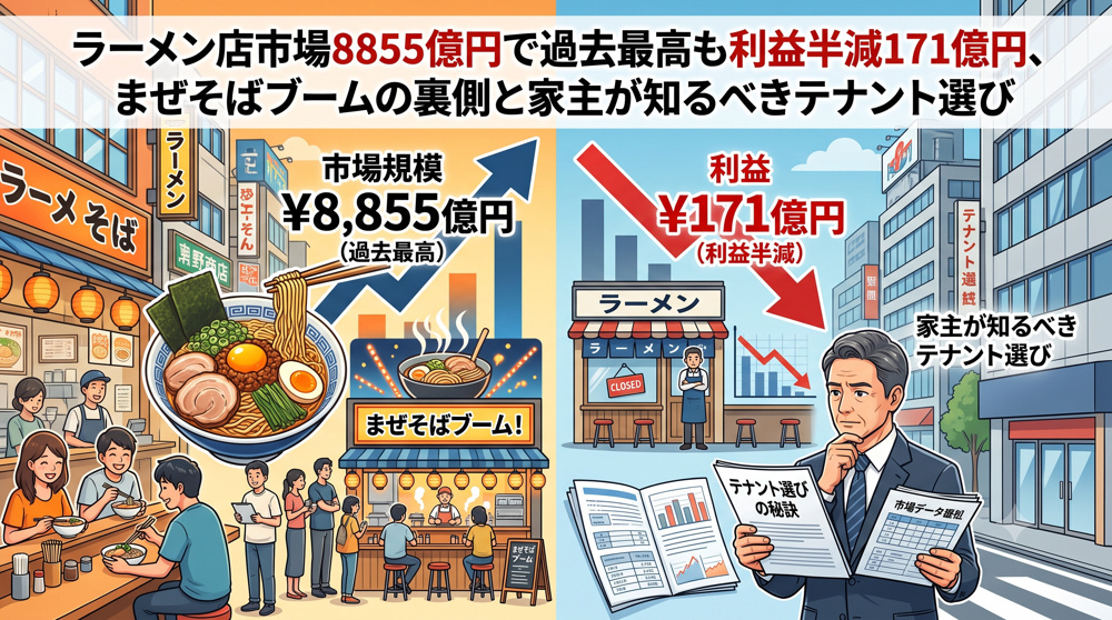 ラーメン店市場8855億円で過去最高も利益半減171億円、まぜそばブームの裏側と家主が知るべきテナント選びの画像