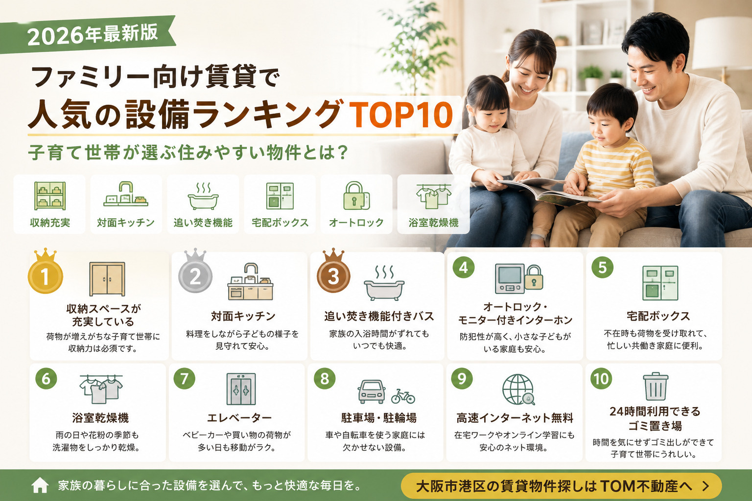 【2026年最新版】ファミリー向け賃貸で人気の設備ランキングTOP10｜子育て世帯が選ぶ住みやすい物件とは？の画像