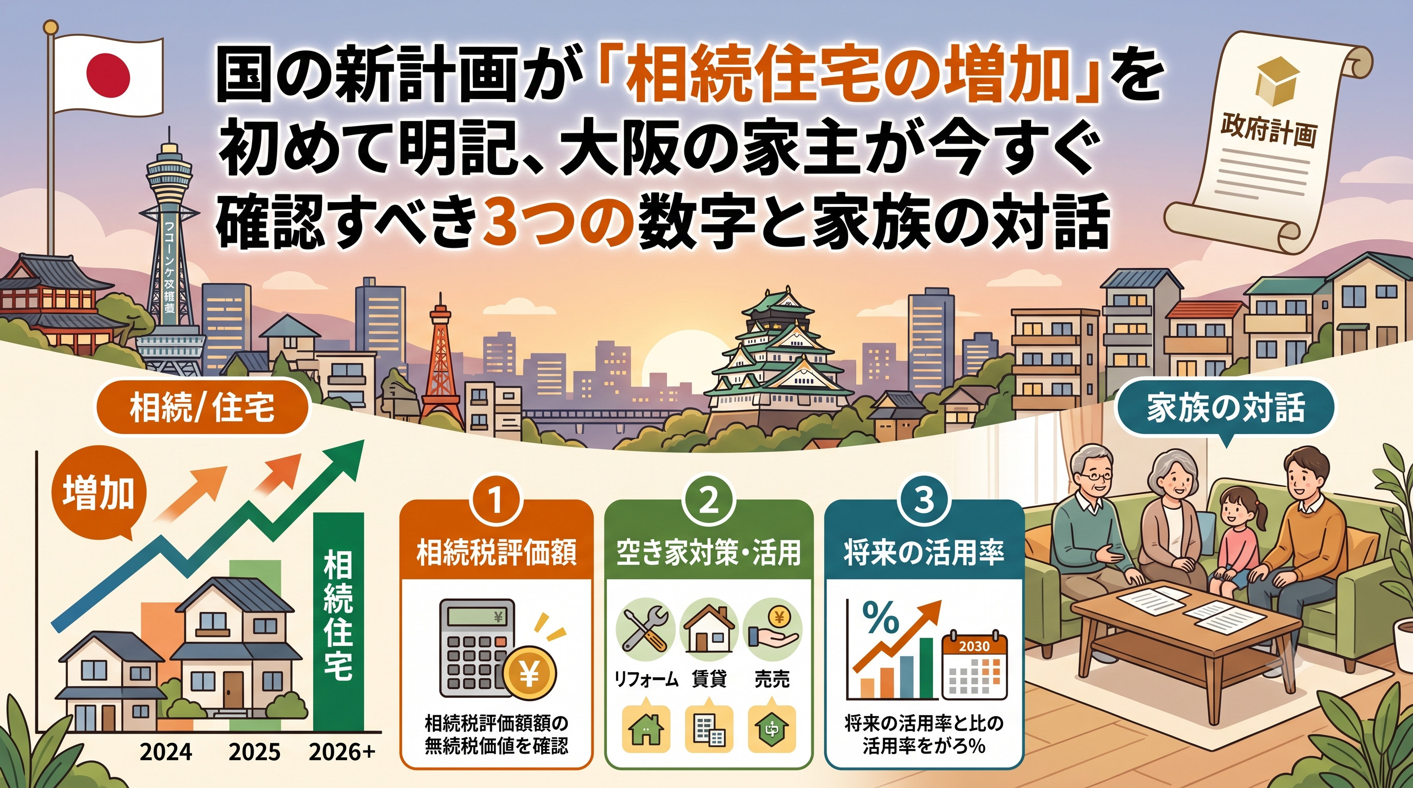 国の新計画が「相続住宅の増加」を初めて明記、大阪の家主が今すぐ確認すべき3つの数字と家族の対話の画像