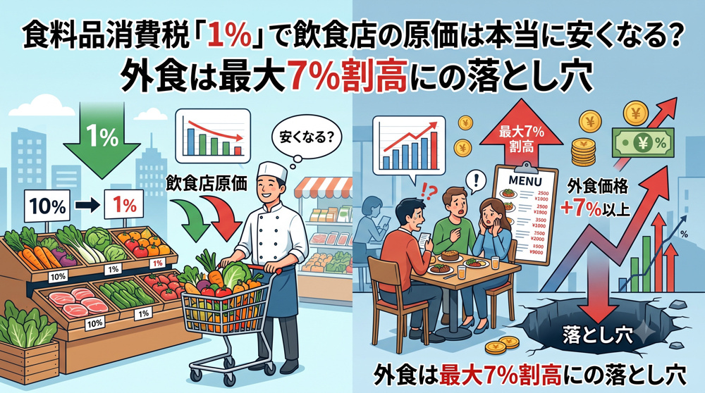 食料品消費税「1%」で飲食店の原価は本当に安くなる？外食は最大7%割高にの落とし穴の画像