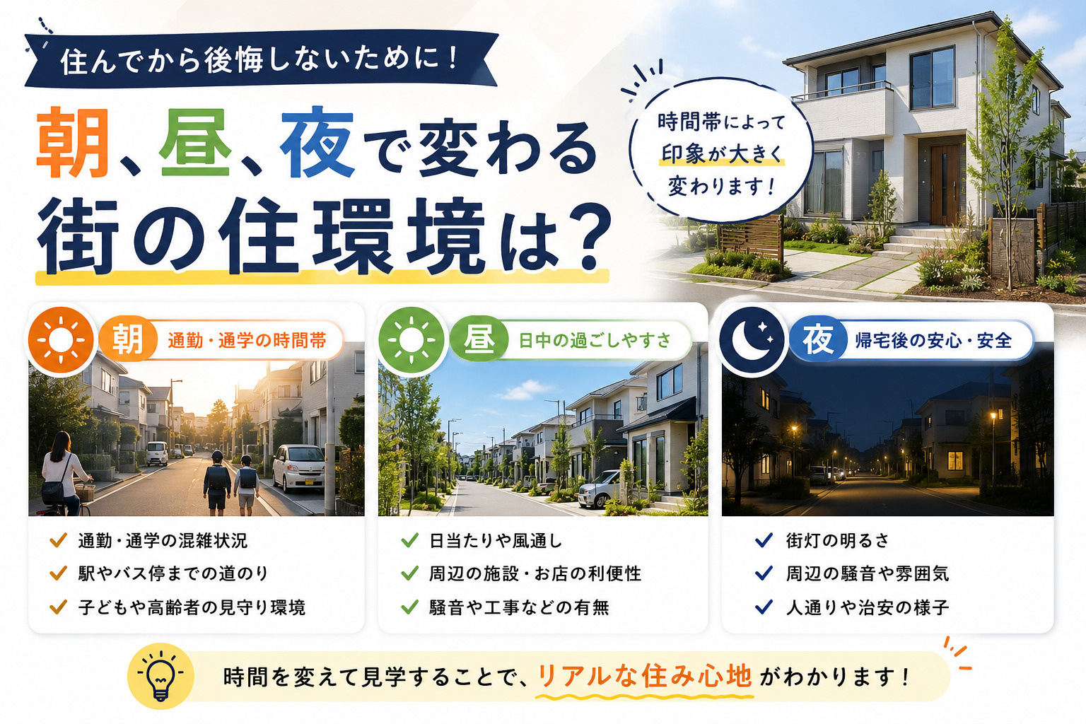 朝昼夜で変わる街の住環境は?雰囲気の違いとチェックポイントを解説の画像