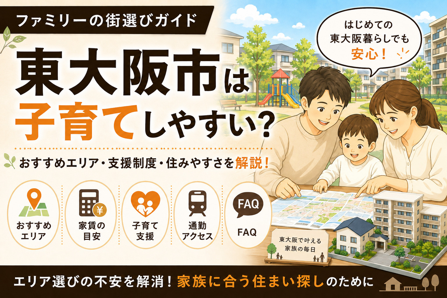 子育てファミリーにおすすめ！東大阪市の住みやすいエリアと子育て支援制度を徹底解説の画像