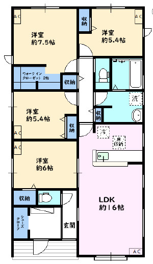 4LDK平屋の間取り図